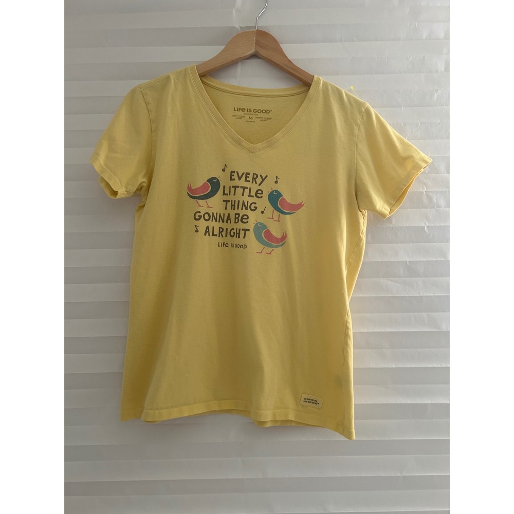 Life is Good Every Little Thing Gonna Be Alright Yellow V-Neck Crusher Tee M